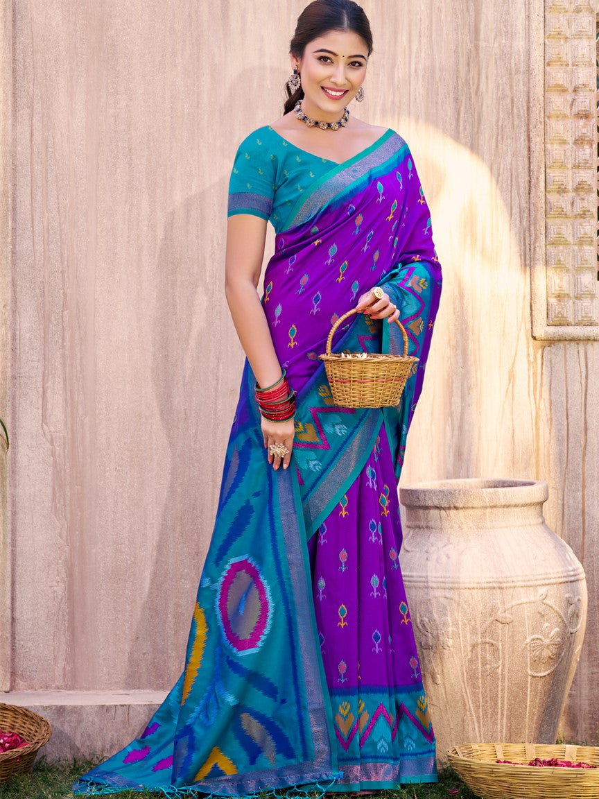Anaita Violet Silk Saree With Blouse Piece | Grocsy