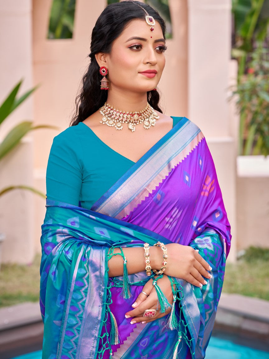 Anaita Violet Silk Saree With Blouse Piece | Grocsy
