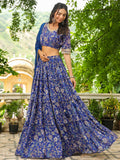 Janasya Blue Georgette Floral Lehenga Choli Dupatta | Grocsy