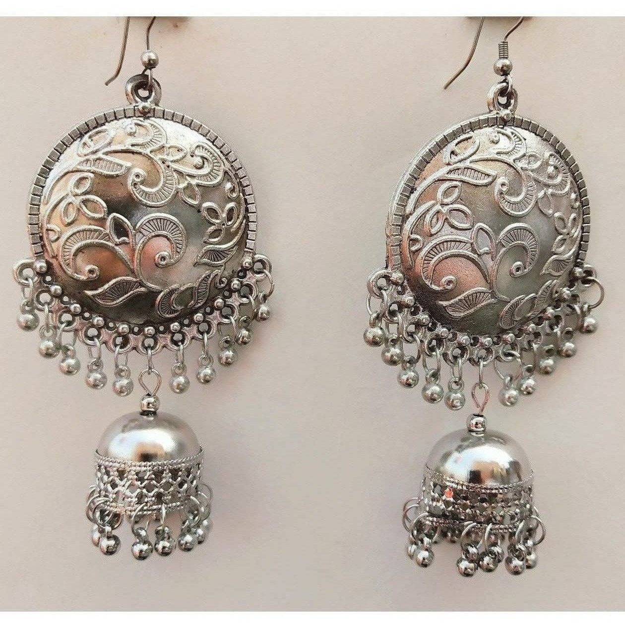 MS Fashion India Fashion Collection Chandbali Silver Oxidized Jhumka Tassel Dangler Earrings | Grocsy