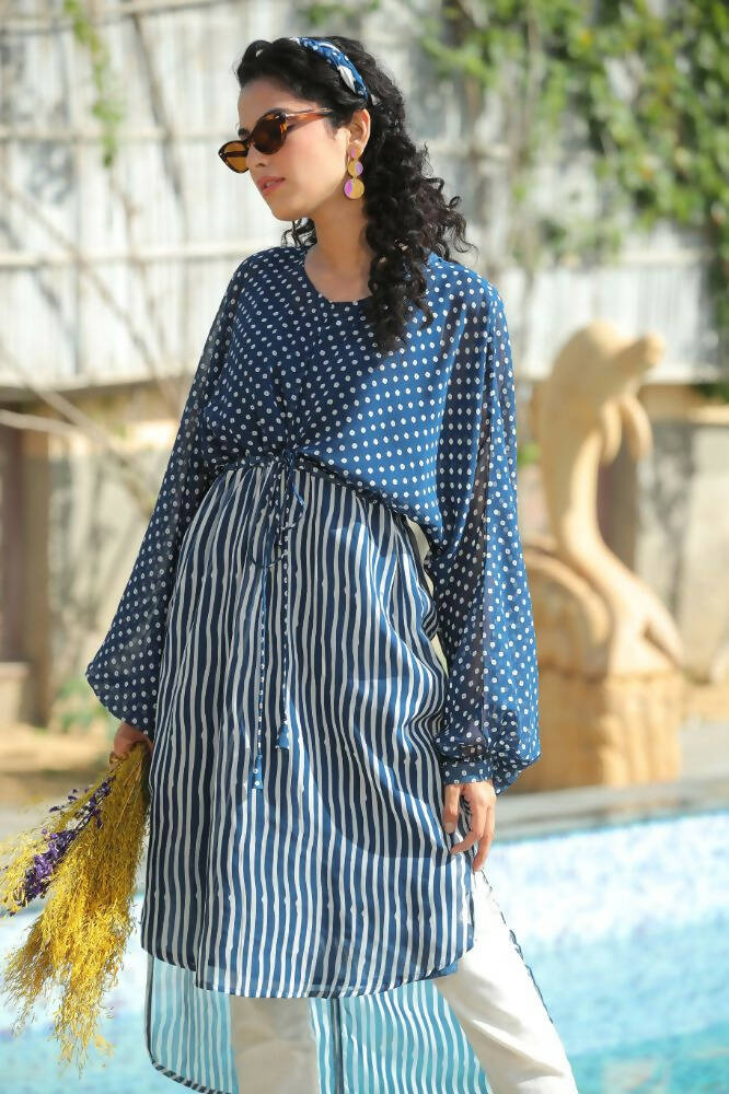 Juniper Women Navy Georgette Bandhani High-Low Tunic | Grocsy