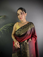 Joban Fashion Red Handloom Silk Ikkat Saree | Grocsy
