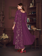 Jyoti Fashion Women's Purple Georgette Embroidered Anarkali Kurta Pant Set With Dupatta | Grocsy