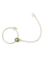 Gold-Polished Green White Kundan Studded Beaded Chained Nosepin - Ruby Raang | Grocsy