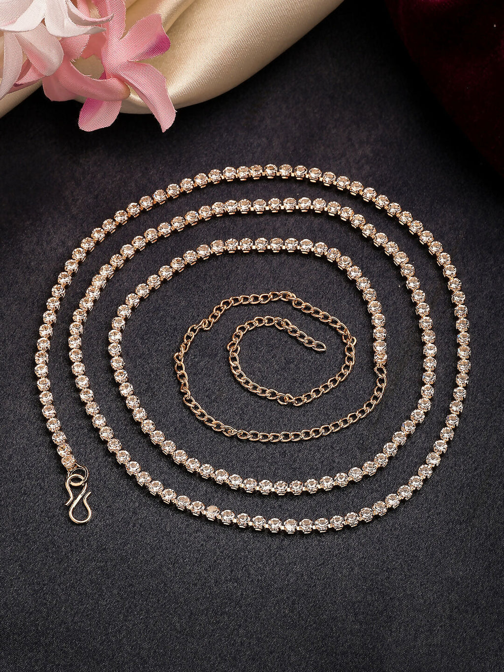 NVR Women's Gold-Polished AD-Studded Kamarbandh Waist Chain | Grocsy
