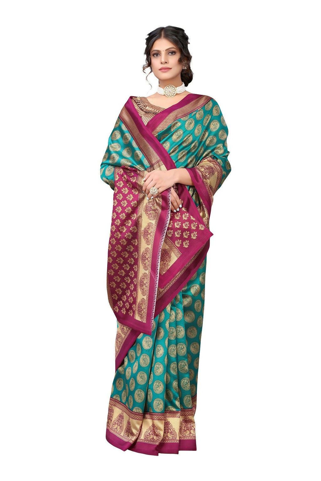 Vamika Rama Green Printed Art Silk Saree | Grocsy