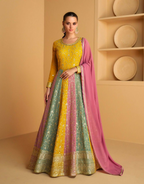 Lorenvalley Fashion Yellow Faux Georgette Embroidery with Sequince Work Gown Stitched | Grocsy