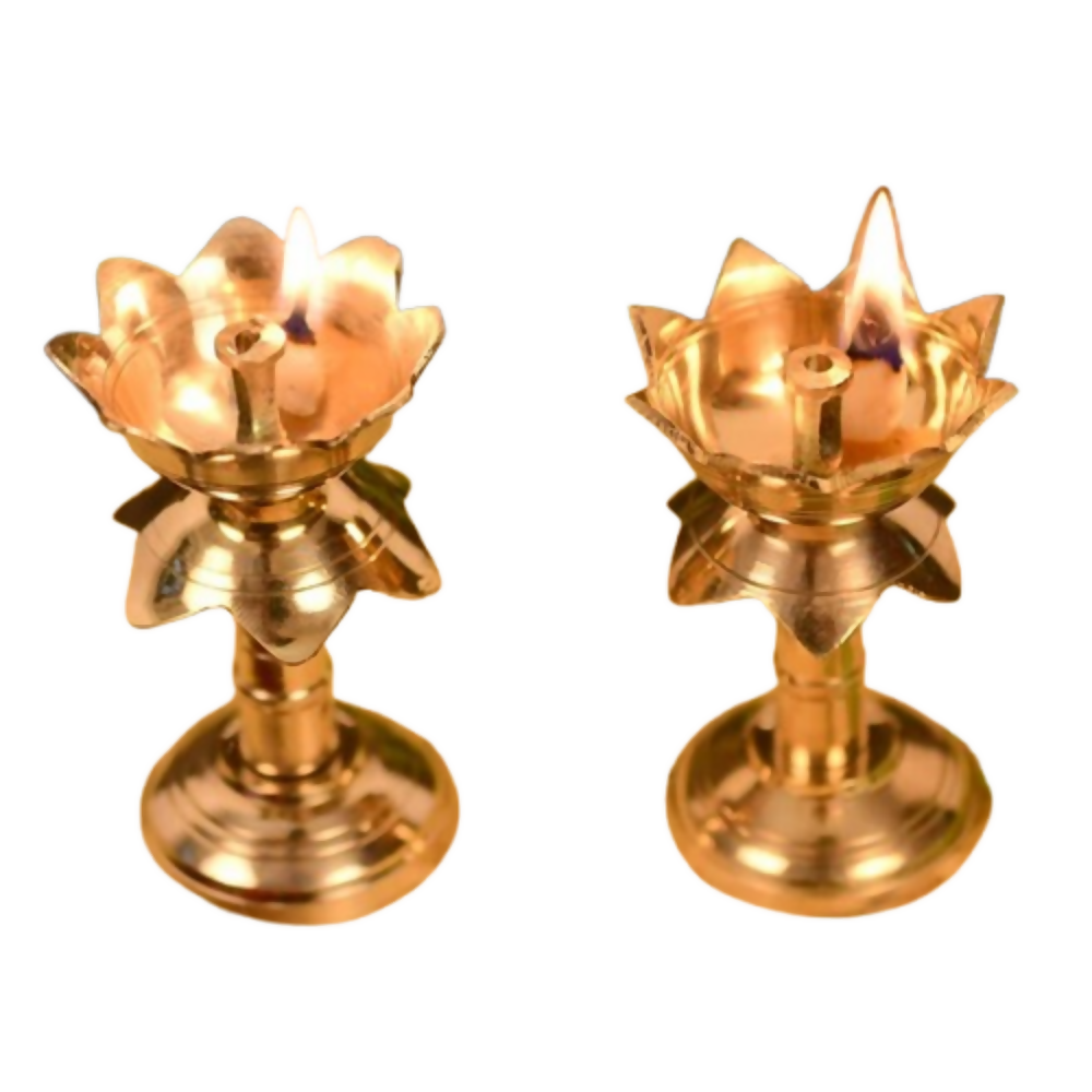 CraftVatika Brass Lotus Shape Pillar Diya Oil Lamp Stand Showpiece | Grocsy