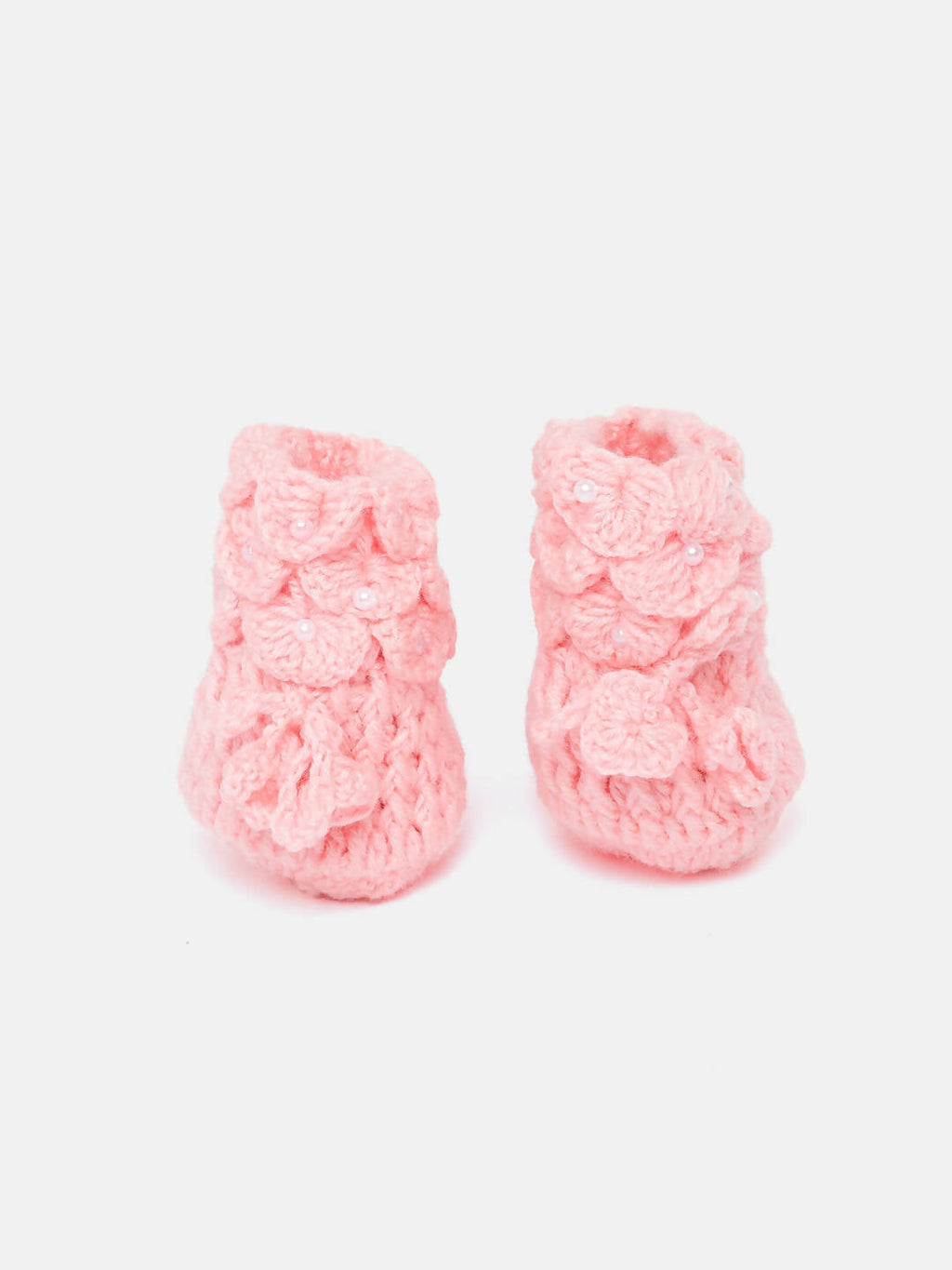Chutput Kids Woollen Hand Knitted Self Desgin Detailed Booties - Pink | Grocsy