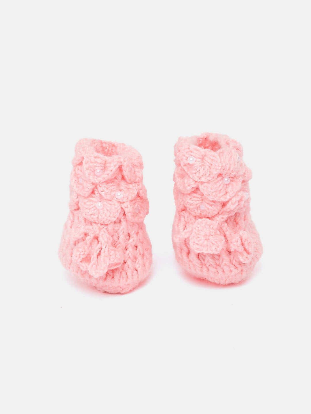 Chutput Kids Woollen Hand Knitted Self Desgin Detailed Booties - Pink | Grocsy