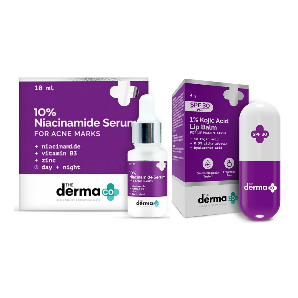 The Derma Co 1% Kojic Acid Lip Balm & 10% Niacinamide Face Serum Combo | Grocsy