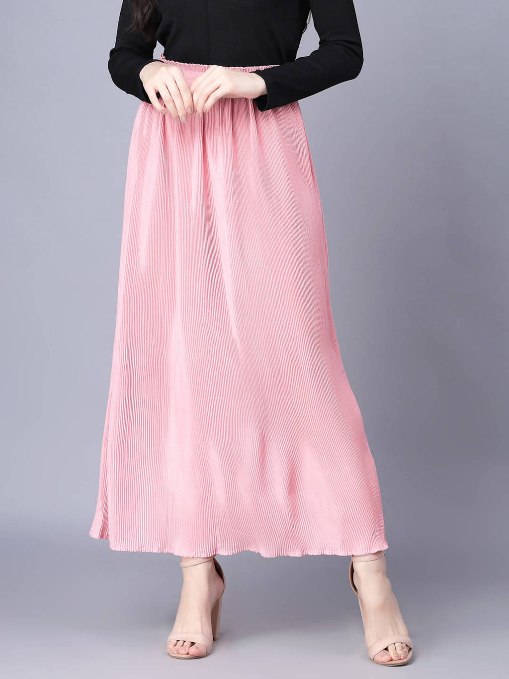 Myshka Chiffon Solid Pink Women Skirt | Grocsy