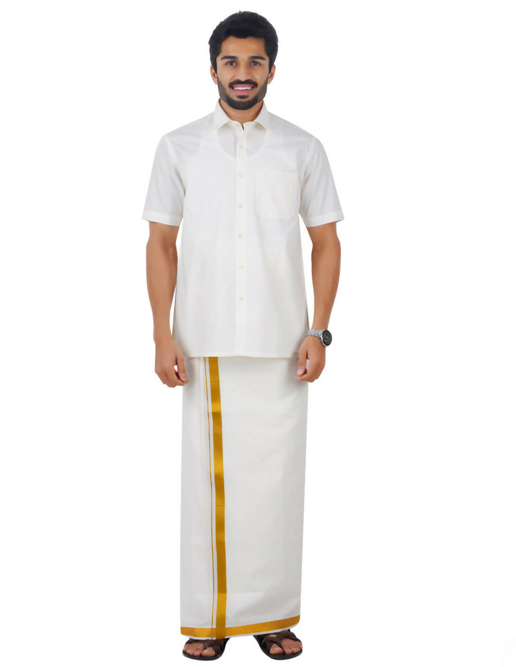 Ramraj Cotton Mens Cotton Light Cream Colour Half Sleeve Shirt | Grocsy