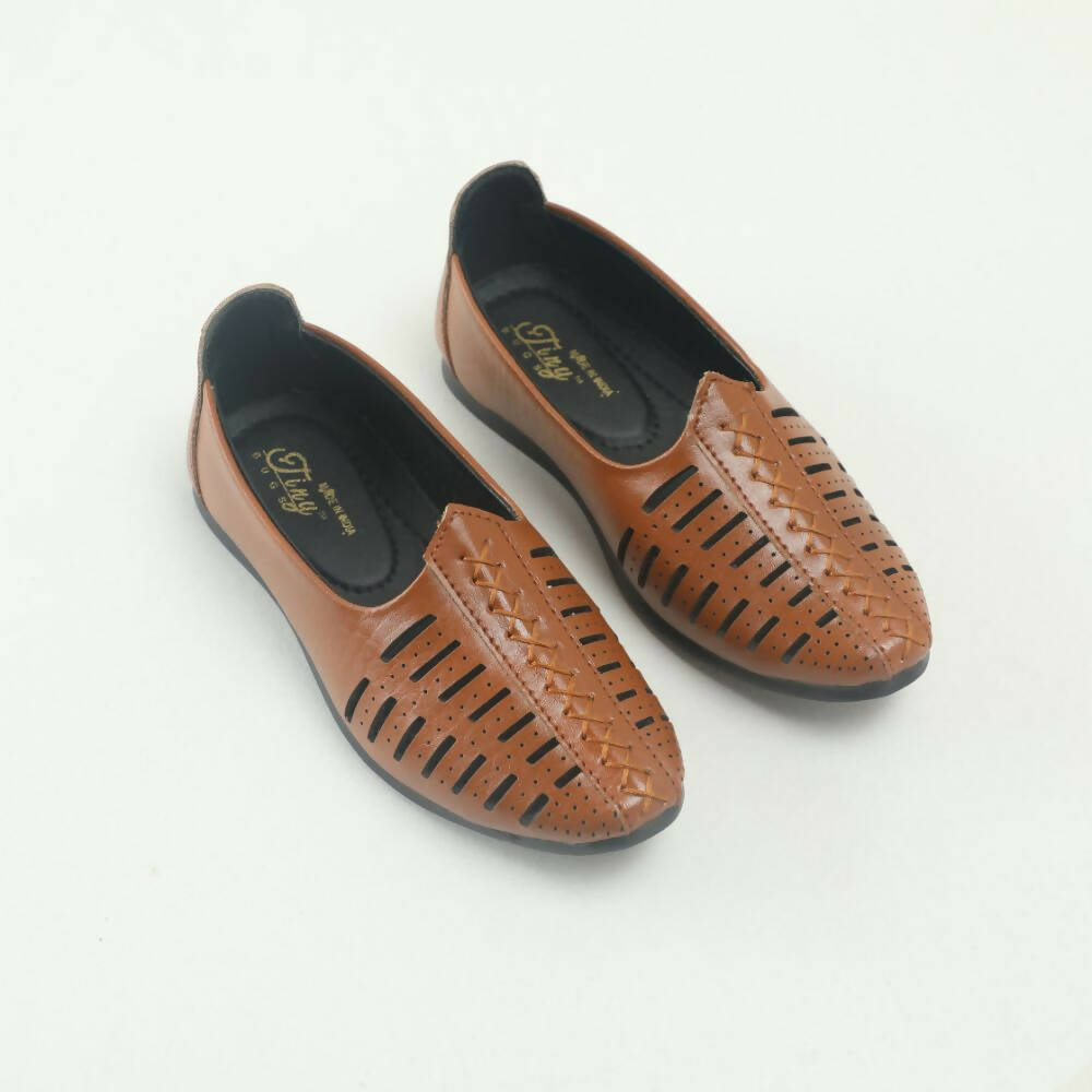 Tiny Bugs Boys Party & Ethnic Wear Mojari - Tan | Grocsy