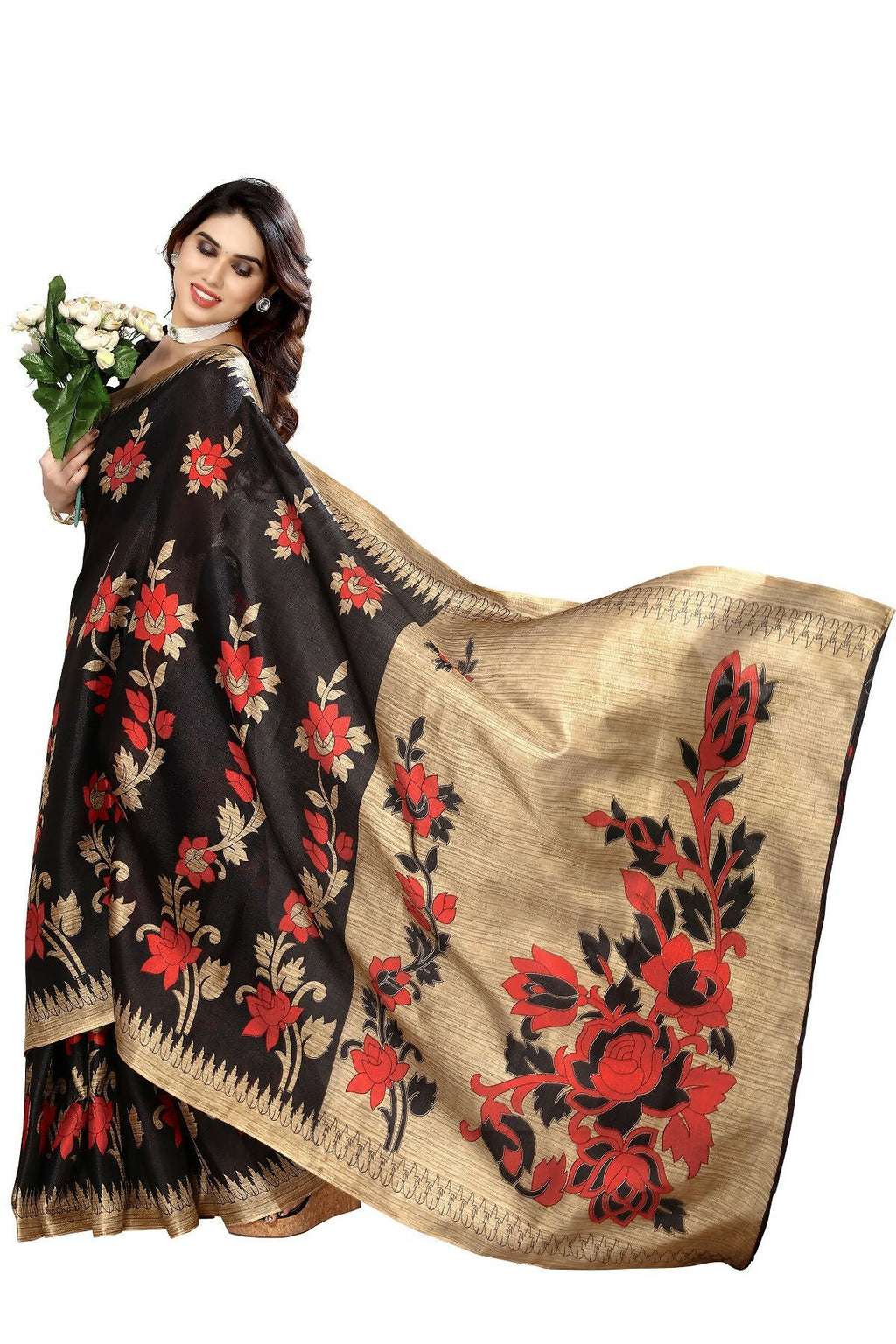 Vamika black Printed Art Silk Saree | Grocsy