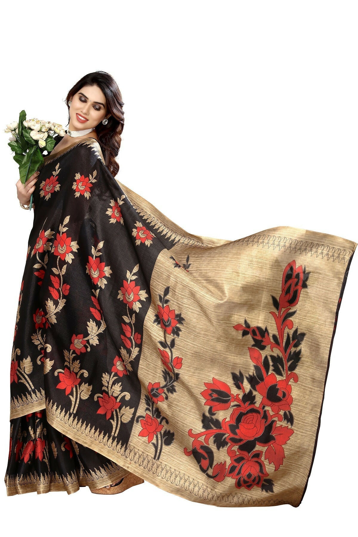 Vamika black Printed Art Silk Saree | Grocsy