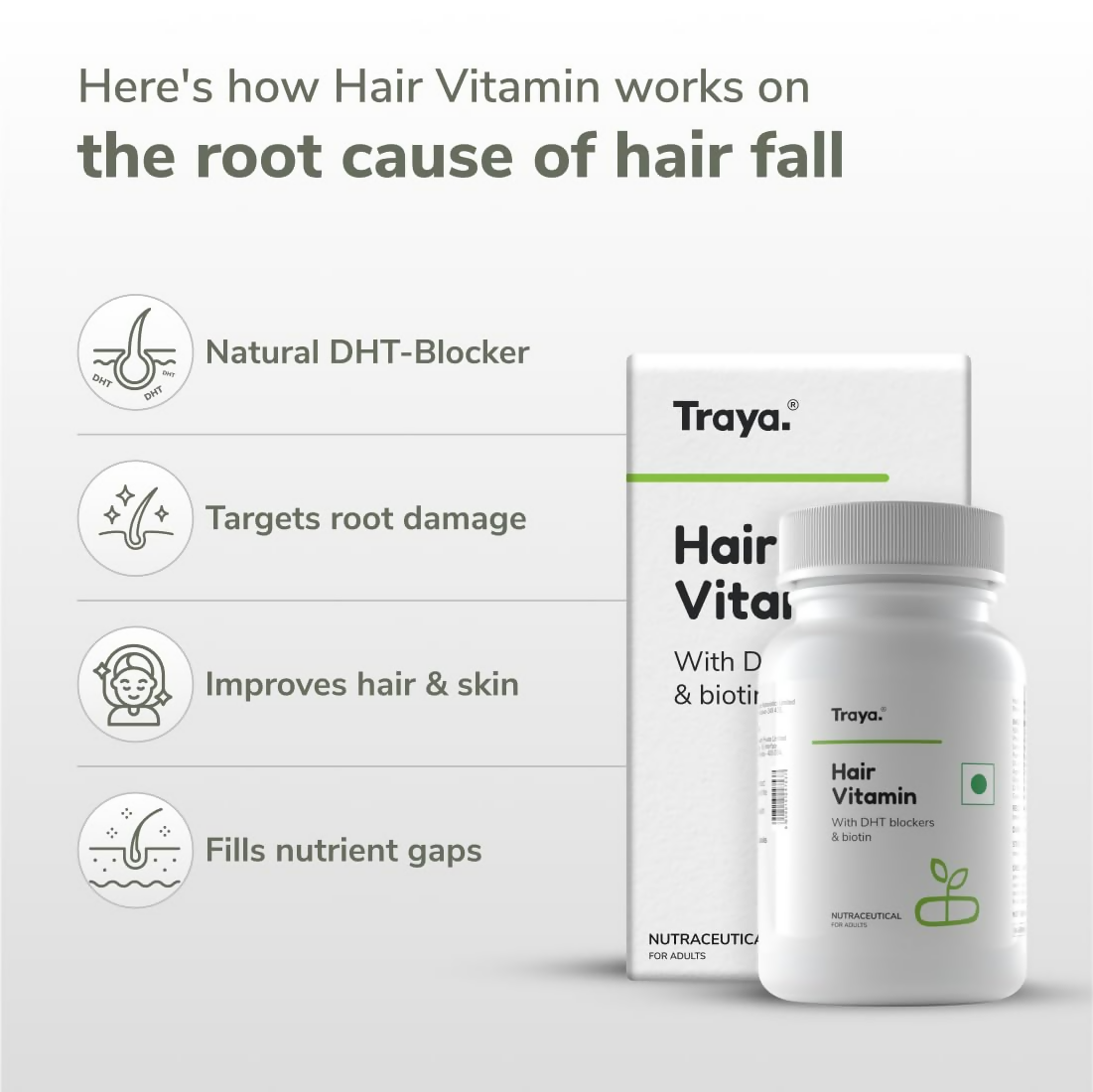 Traya Hair Vitamins with Biotin and Bhringraj Capsules | Grocsy