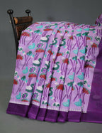 Shades Of Lavender And Purple Pure Munga Cotton Block Print Saree By Gayathri Reddy Designer Studio | Grocsy