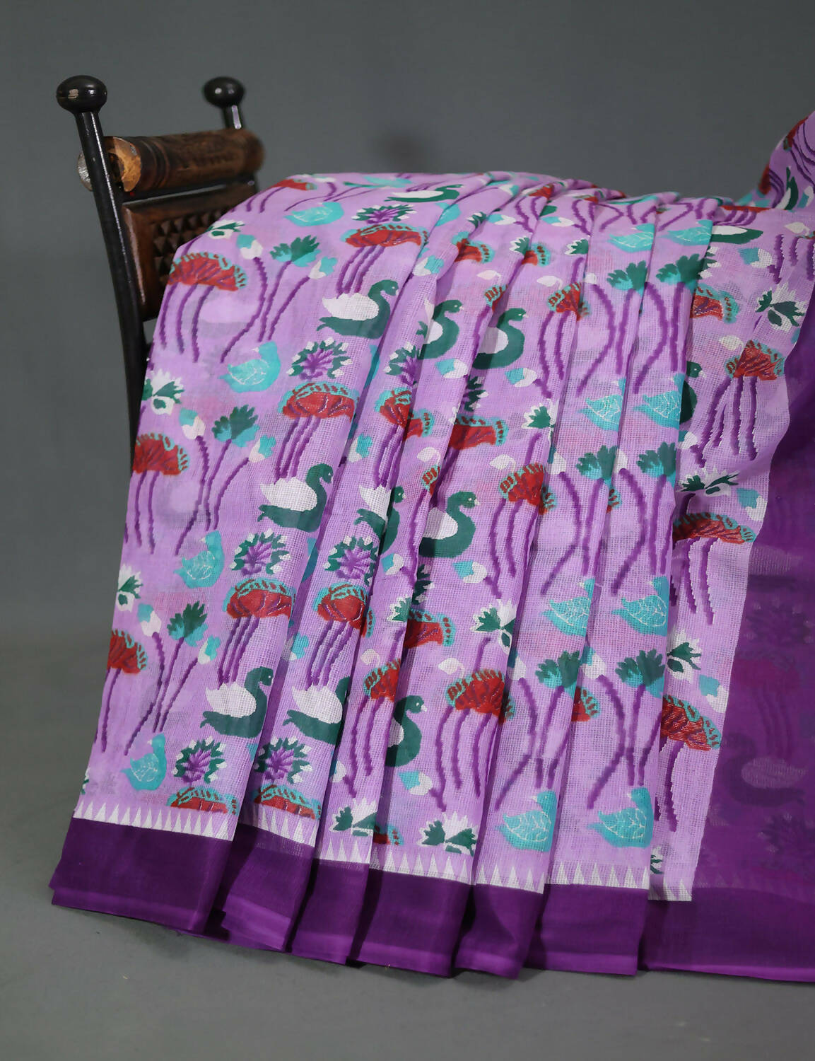 Shades Of Lavender And Purple Pure Munga Cotton Block Print Saree By Gayathri Reddy Designer Studio | Grocsy