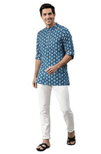 Janasya Men's Blue Cotton Kurta | Grocsy