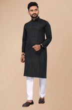 Indian Clothing Men's Black Striped Cotton Kurta - Mahotsav | Grocsy