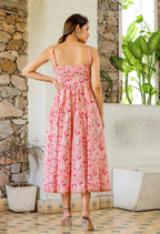 Kaajh Women's Floral Pink Hand Block Print Sleeveless Dress | Grocsy