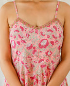 Kaajh Women's Floral Pink Hand Block Print Sleeveless Dress | Grocsy