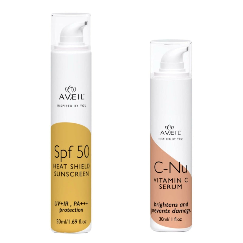 Aveil Heat Shield SPF 50 Gel Sunscreen & C-Nu Vitamin C Face Serum Combo | Grocsy