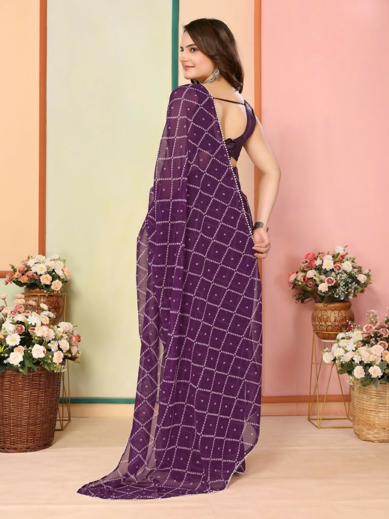 Purple Georgette Designer Printed Ready To Wear Saree - Elite | Grocsy