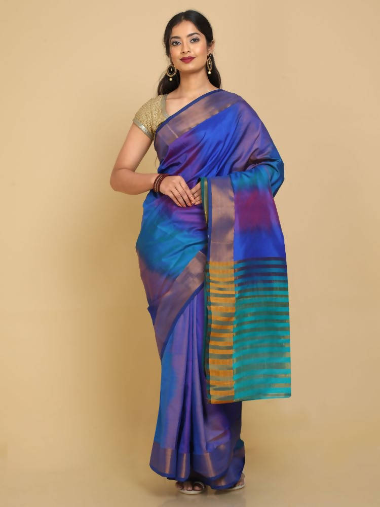 Kalamandir Ikkat Print Silk Blend Multi Color Uppada Saree | Grocsy