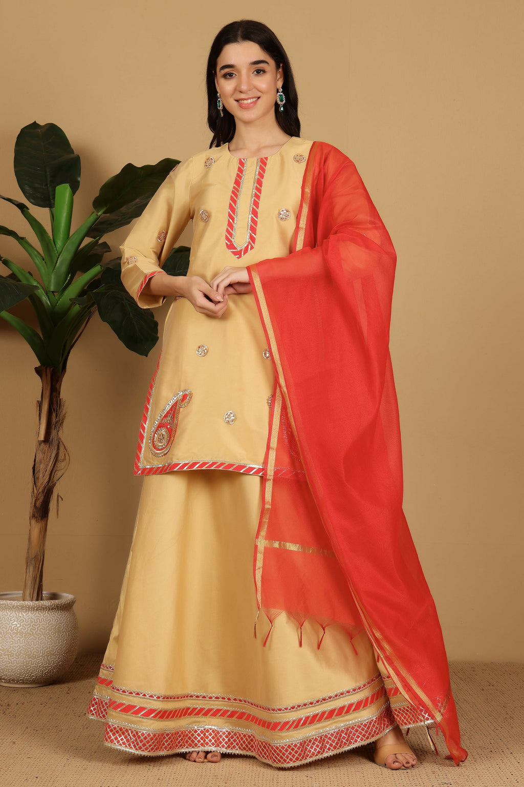 Joban Fashion Beige Taffeta Lehenga Set | Grocsy