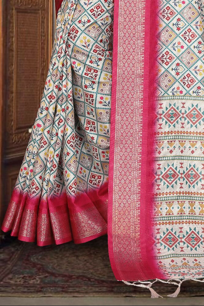 PR Fashion Multi Heavy Rich Cotton Silk Digital Print & Jacquard Saree | Grocsy