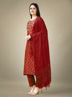 Jyoti Fashion Women's Maroon Rayon Embroidery & Sequence work Kurta with Trouser & Dupatta | Grocsy