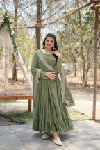 Joban Fashion Mehandi Georgette Sequence Embroidery Work Kurta Set | Grocsy
