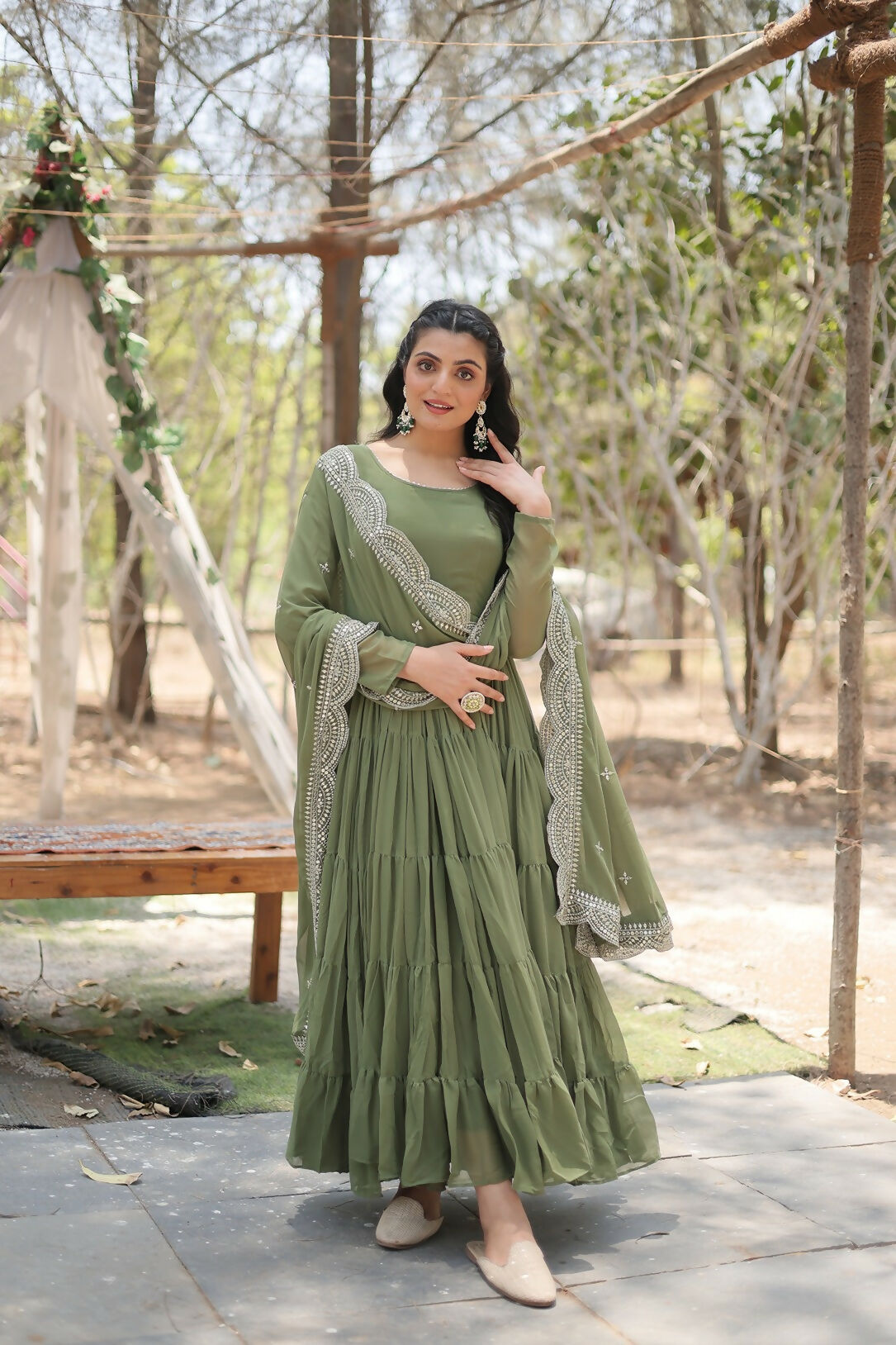 Joban Fashion Mehandi Georgette Sequence Embroidery Work Kurta Set | Grocsy
