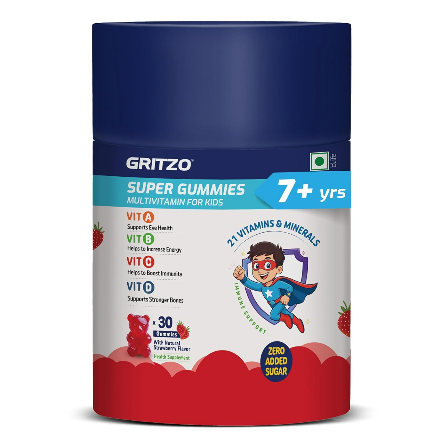 Gritzo Super Gummies Multivitamin (7+y Kids) (Strawberry Flavour) | Grocsy