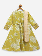 Ahalyaa Lemon Yellow Crepe Digital Print Kids Kurta With Dupatta Set For Girls | Grocsy