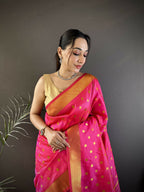 Joban Fashion Hot Pink Polka Dot Lichi Silk Paithani Silk Saree | Grocsy