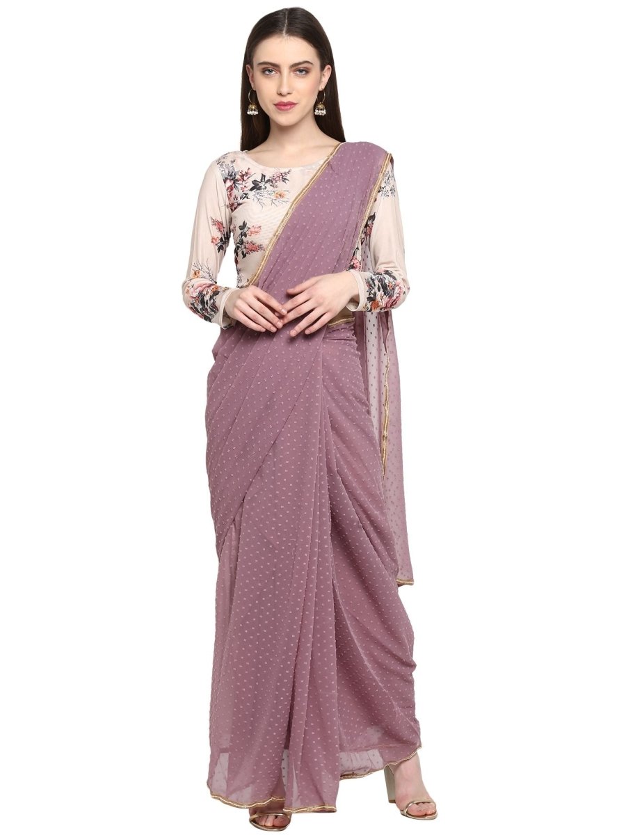 Ahalyaa Women's Mauve Butta Georgette Ready to Wear Saree | Grocsy