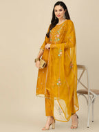 Mustard Embroidered Chinon Straight Kurta With Trouser & Dupatta - Salimar | Grocsy