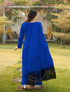 Nikhaar Royal Blue Embroidered Art Silk Stitched Straight Cut Kurta Palazzo Dupatta Readymade Suit | Grocsy