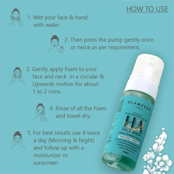 Glamveda Hyaluronic Acid Hydra Boost Foaming Face Wash | Grocsy