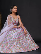Jyoti Fashion Women's Light Purple Heavy Satin Silk Sequins with Thread Embroidered Designer Lehenga Choli Set | Grocsy