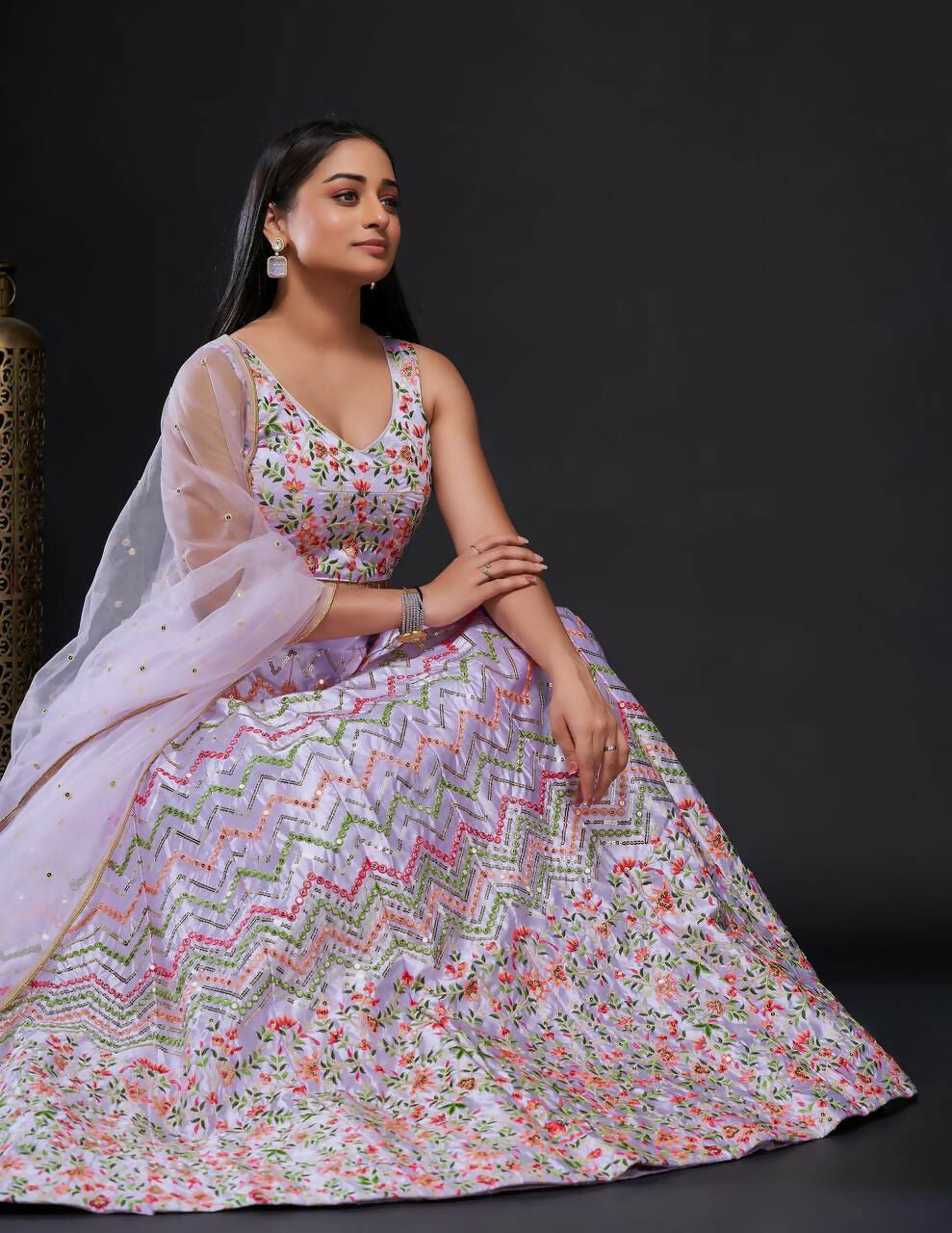Jyoti Fashion Women's Light Purple Heavy Satin Silk Sequins with Thread Embroidered Designer Lehenga Choli Set | Grocsy