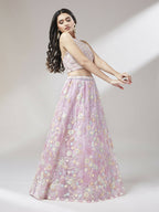 House of Panchhi Coral Net heavy Sequinse embroidery Lehenga choli & Dupatta | Grocsy