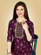 Jyoti Fashion Women's Wine Viscose Rayon Embroidered Kurta Pant Set | Grocsy