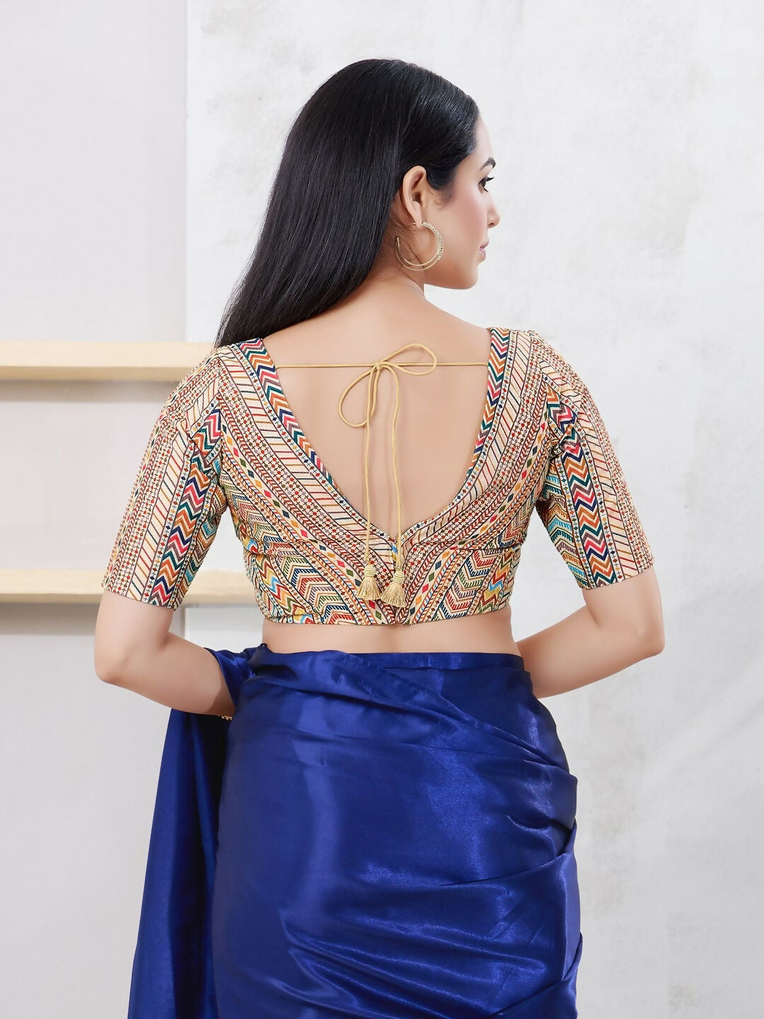 Joban Fashion Light-Gold Shift Elbow Sleeveless Back Open Blouse | Grocsy