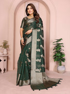 Aastha Fashion Dark Green Soft Organza Silk Weaving Saree | Grocsy