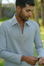 Linear Luxe Light Blue Shacket by Hilo Design | Grocsy