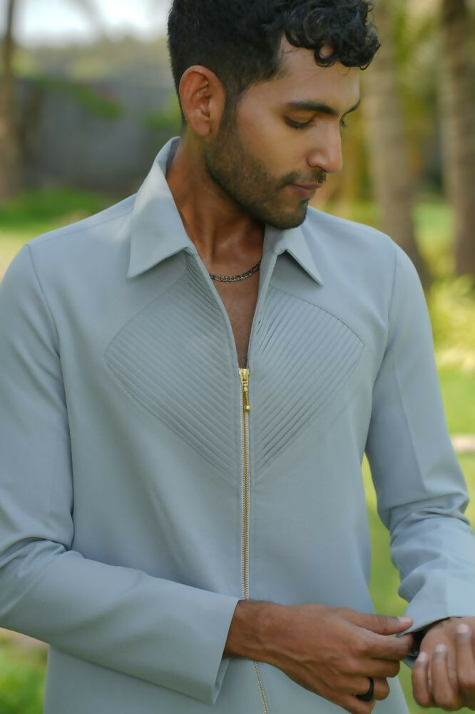 Linear Luxe Light Blue Shacket by Hilo Design | Grocsy